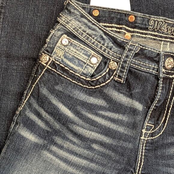 MISS ME Skinny Jeans Bedazzled Cross, Beads & Rhinestones Back Pockets Women 26 - Picture 8 of 9